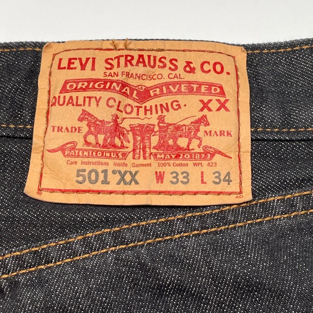 Levis 501XX Mens Dark Wash Indigo Straight Leg Button Fly Denim Jeans 33x34